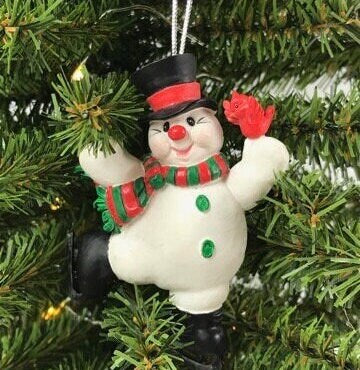 Skating Snowman with Cardinal Ornament