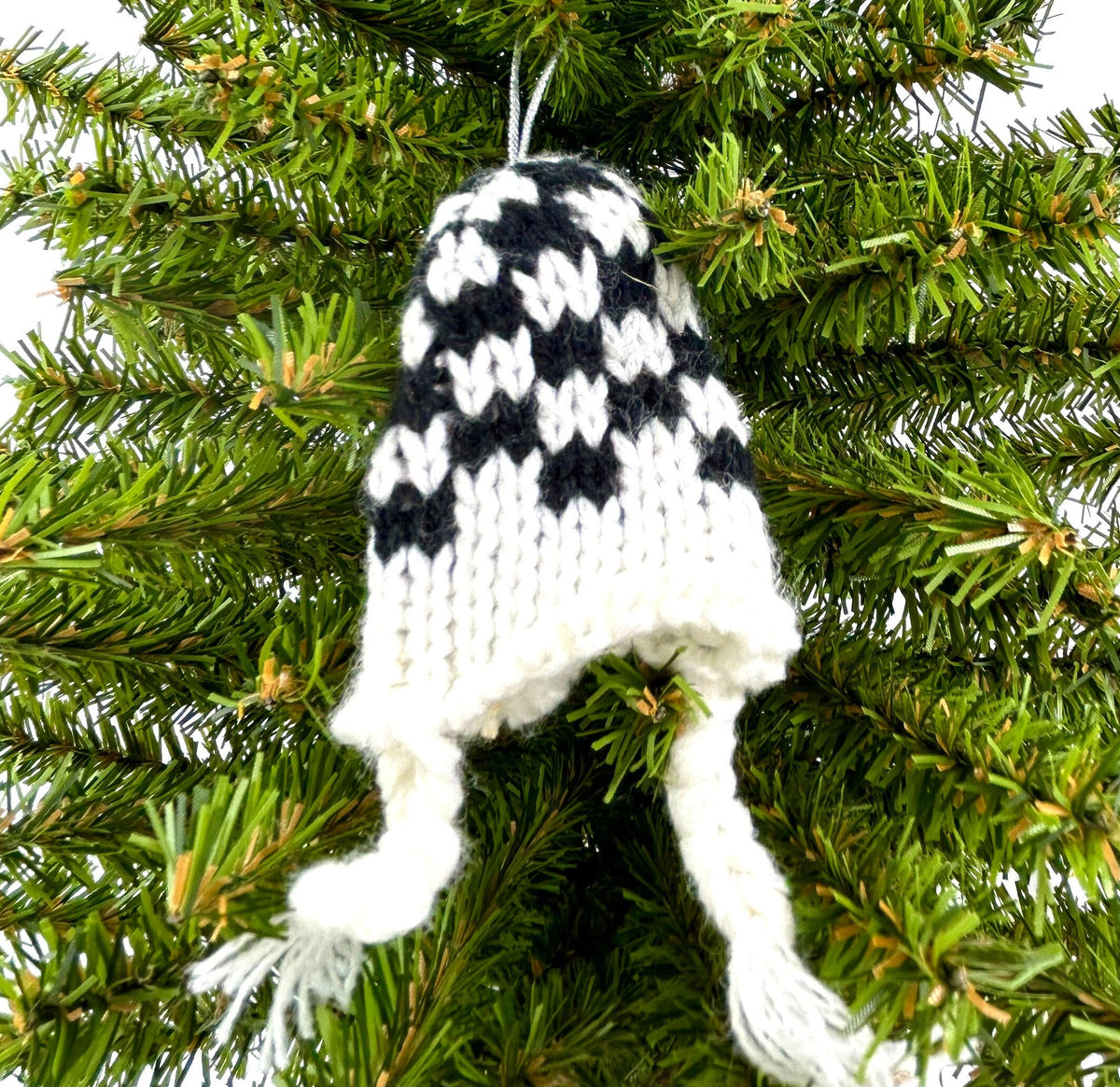 Knit Winter Beanie Hat with Braids Ornament