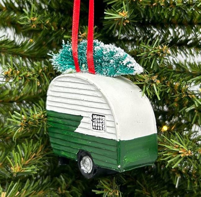 Camper RV with Christmas Tree Ornament