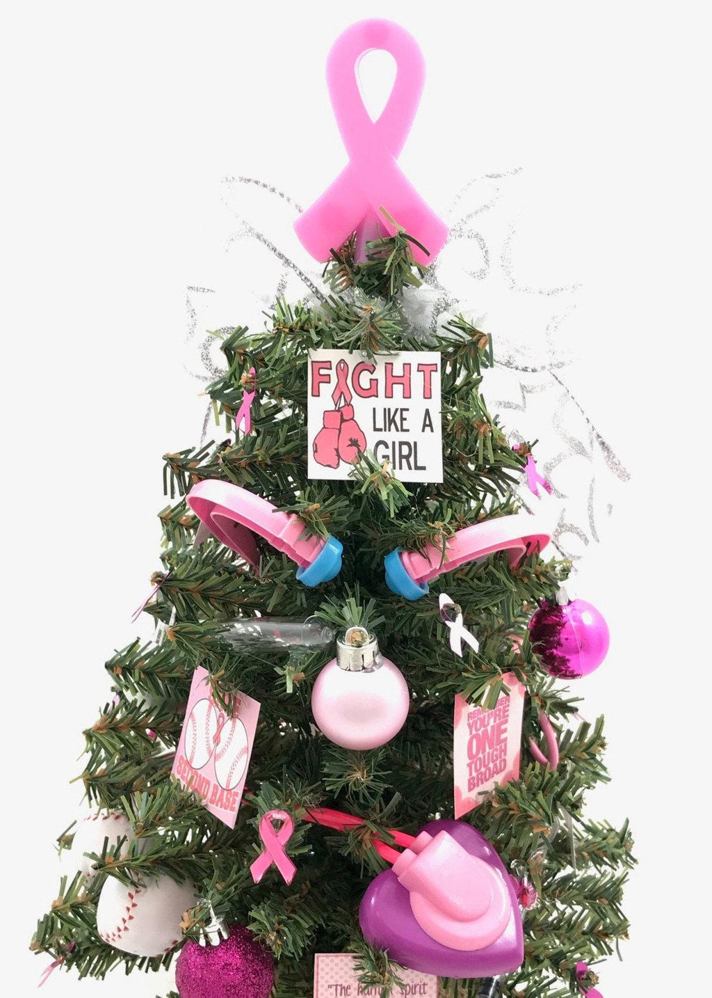 Breast Cancer / Pink Ribbon Themed 18" Christmas Tree