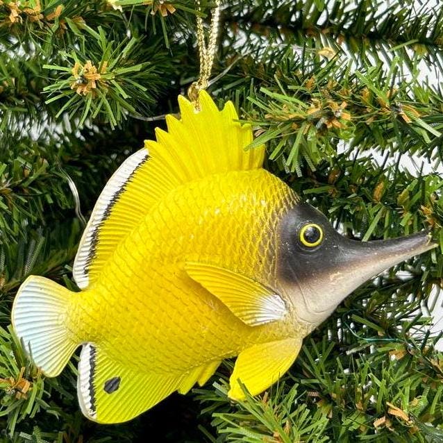Yellow Longnose Butterfly Fish / Reef Fish Ornament
