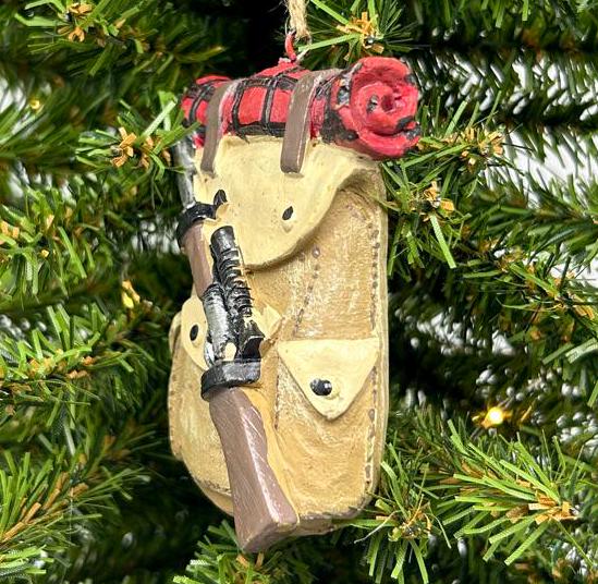 Hunter's Bag with Rifle and Buffalo Plaid Blanket Ornament