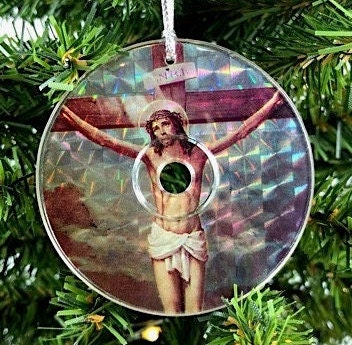 Religious Holographic Mini CD Christmas Ornaments, Nativity Blessed Family Joseph Mary and Jesus, Blessed Virgin Mary, Jesus Christ