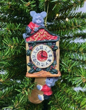 Cuckoo Clock with Mice and Chick Ornament