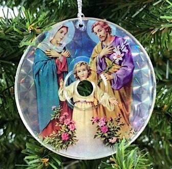 Religious Holographic Mini CD Christmas Ornaments, Nativity Blessed Family Joseph Mary and Jesus, Blessed Virgin Mary, Jesus Christ