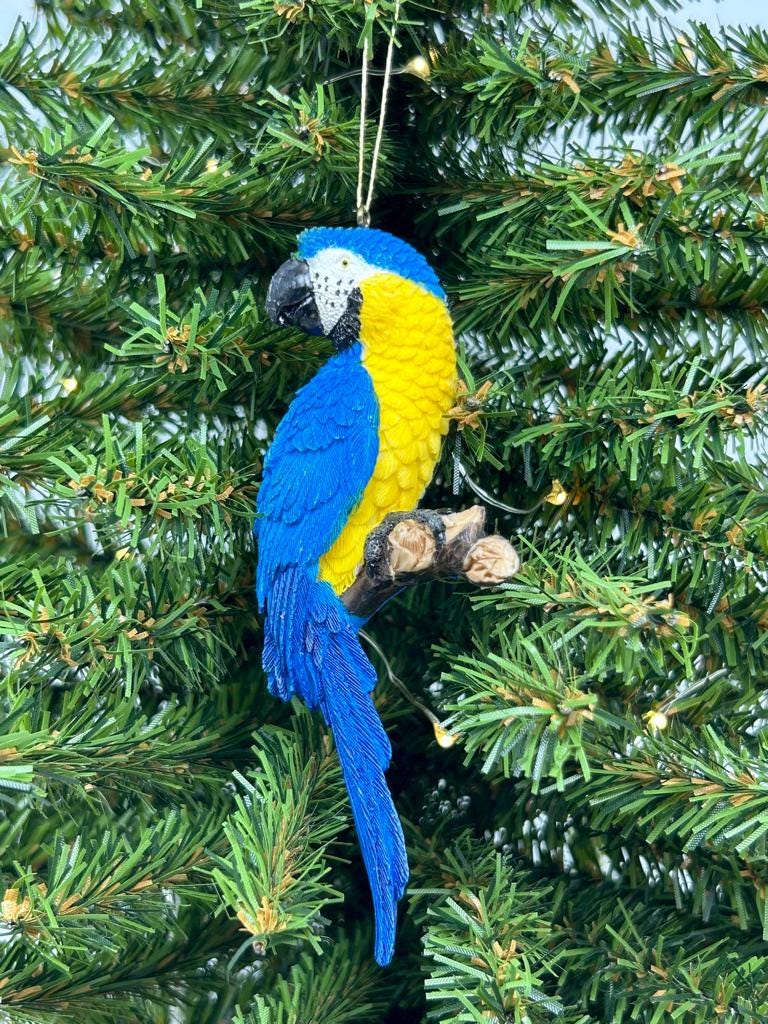 Colorful Tropical Amazon Macaw Parrot Ornament (red or blue)