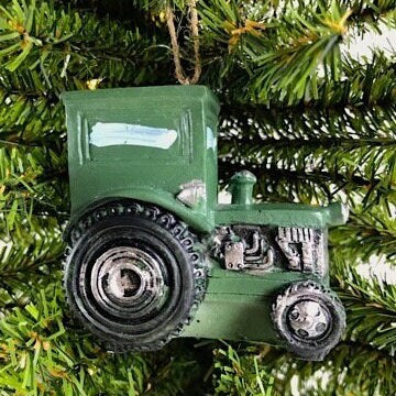Vintage Style Green Farm Tractor with Cab Ornament