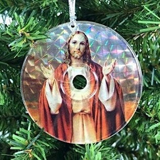 Religious Holographic Mini CD Christmas Ornaments, Nativity Blessed Family Joseph Mary and Jesus, Blessed Virgin Mary, Jesus Christ