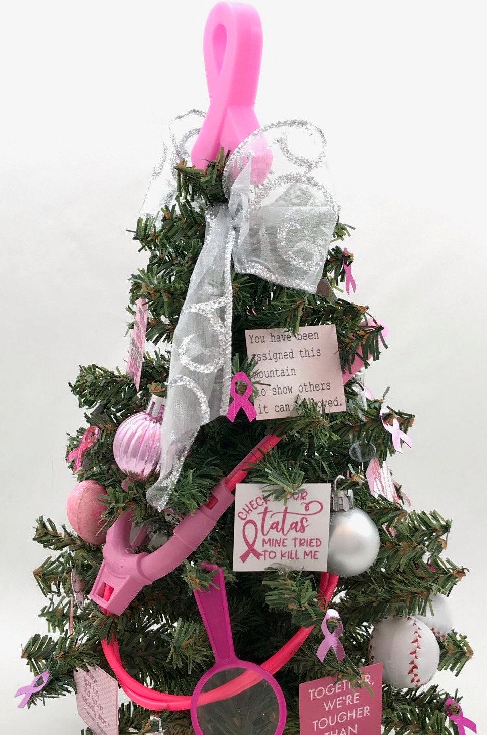 Breast Cancer / Pink Ribbon Themed 18" Christmas Tree
