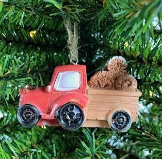 Red Farm Truck with Bales of Hay Ornament