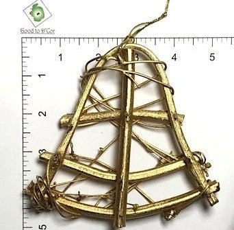 Rustic Natural Rattan and Vine Christmas 5" Bell Ornament in Gold Tone