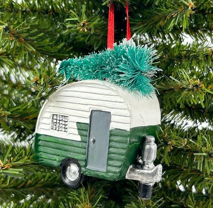 Camper RV with Christmas Tree Ornament