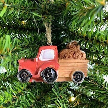 Red Farm Truck with Bales of Hay Ornament