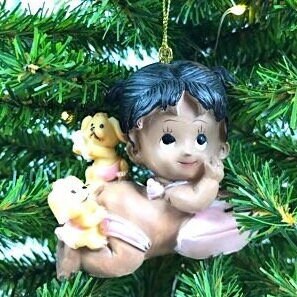 Baby on Pillow with Puppies Ornament