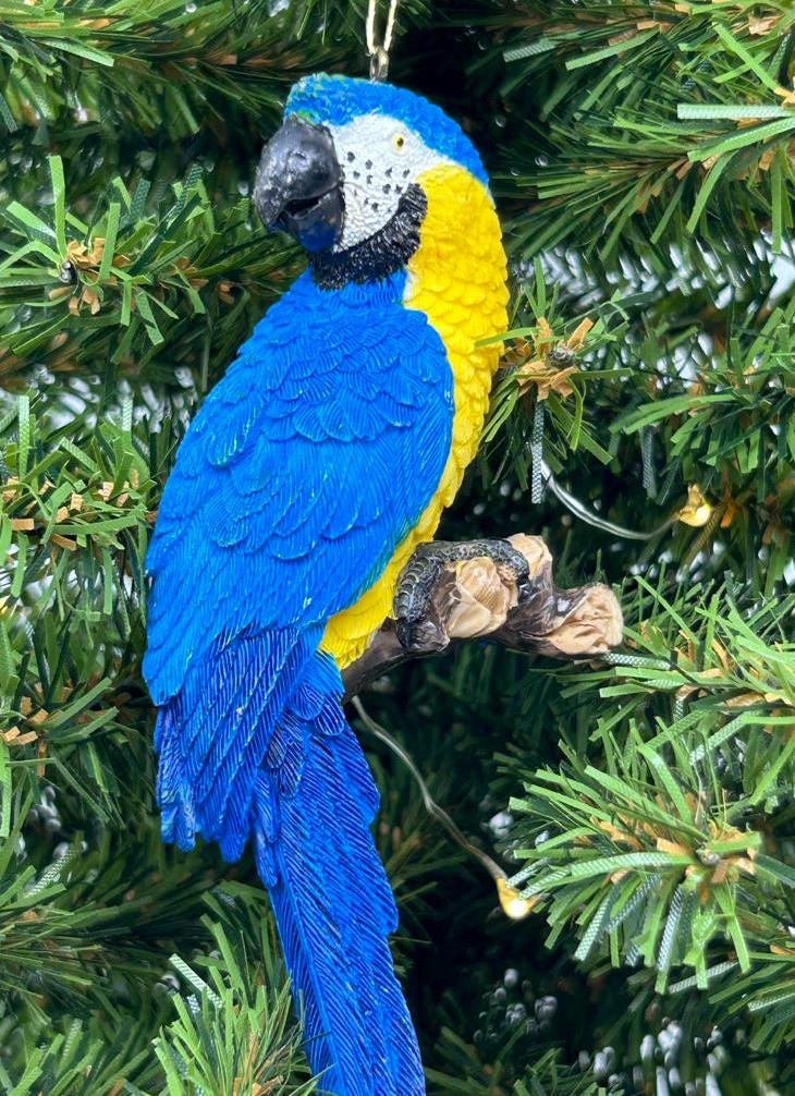 Colorful Tropical Amazon Macaw Parrot Ornament (red or blue)