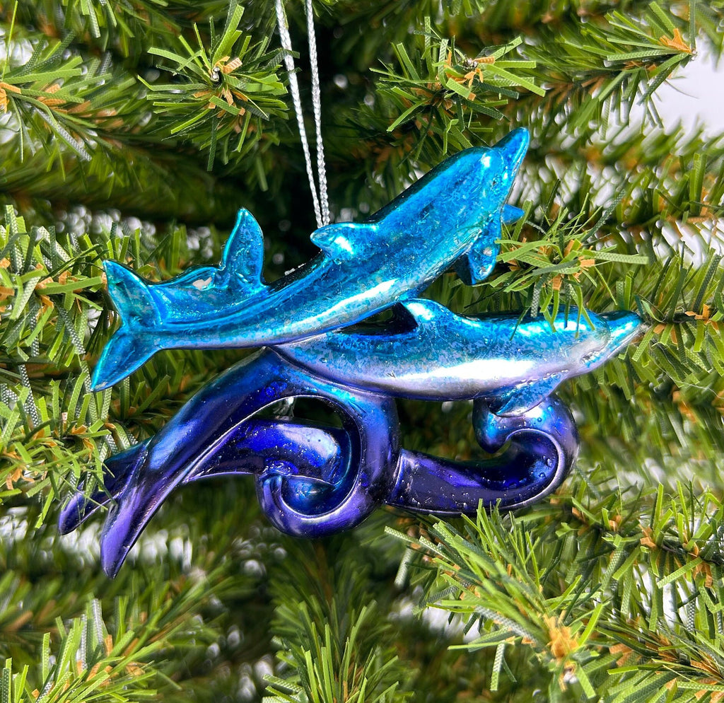Dolphins on Waves Ornament