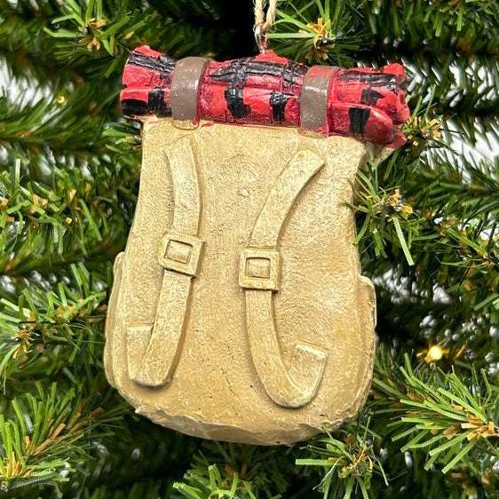 Hunter's Bag with Rifle and Buffalo Plaid Blanket Ornament