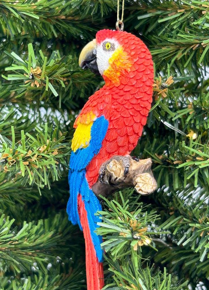 Colorful Tropical Amazon Macaw Parrot Ornament (red or blue)
