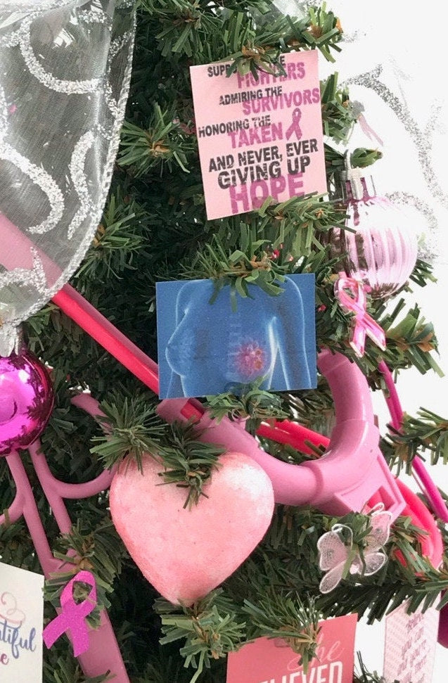 Breast Cancer / Pink Ribbon Themed 18" Christmas Tree