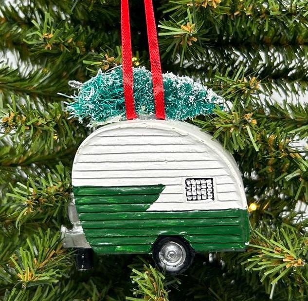 Camper RV with Christmas Tree Ornament