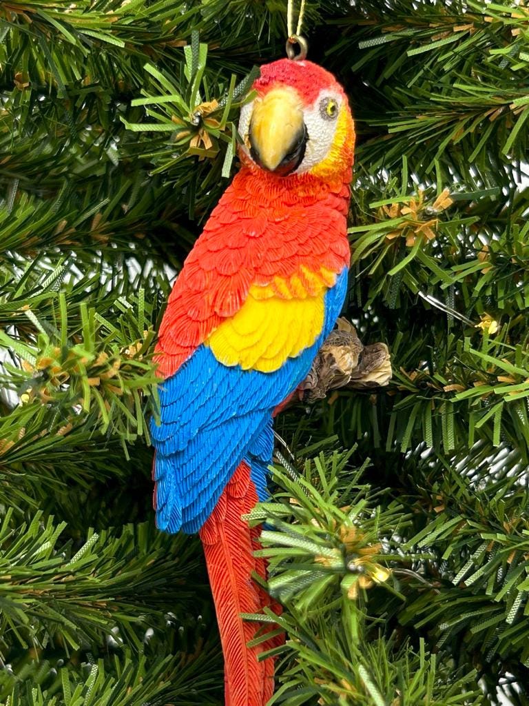 Colorful Tropical Amazon Macaw Parrot Ornament (red or blue)