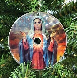 Religious Holographic Mini CD Christmas Ornaments, Nativity Blessed Family Joseph Mary and Jesus, Blessed Virgin Mary, Jesus Christ