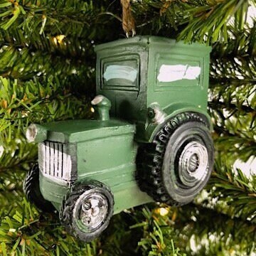 Vintage Style Green Farm Tractor with Cab Ornament