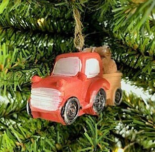 Red Farm Truck with Bales of Hay Ornament