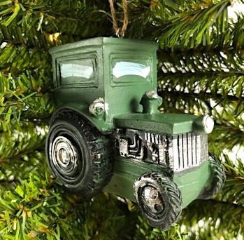 Vintage Style Green Farm Tractor with Cab Ornament