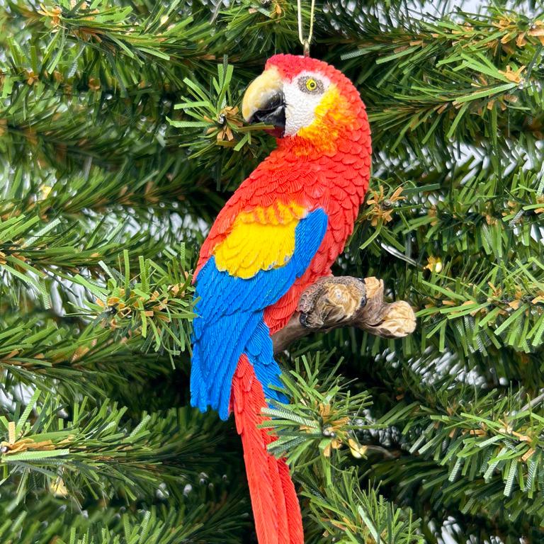 Colorful Tropical Amazon Macaw Parrot Ornament (red or blue)